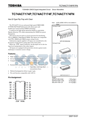 TC74ACT174FN datasheet - CMOS Digital Integrated Circuit Silicon Monolithic Hex D-Type Flip Flop with Clear