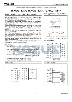 TC74ACT175F datasheet - TOSHIBA CMOS  DIGITAL INTEGRATED CIRCUIT SILICON MONOLITHIC