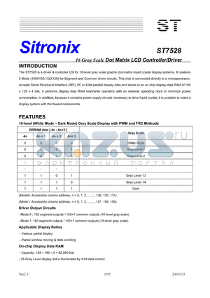 ST7528 datasheet - 16 Gray Scale Dot Matrix LCD Controller/Driver