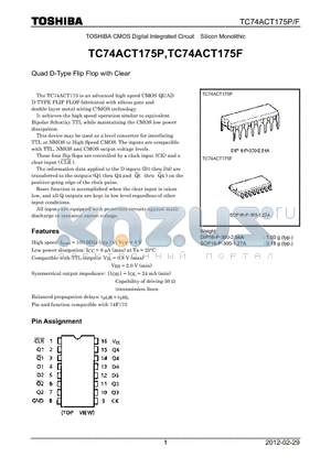 TC74ACT175P_12 datasheet - TOSHIBA CMOS Digital Integrated Circuit Silicon Monolithic