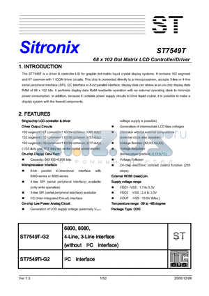 ST7549T datasheet - 68 x 102 Dot Matrix LCD Controller/Driver