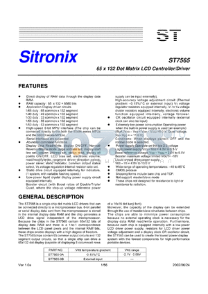 ST7565 datasheet - 65 x 132 Dot Matrix LCD Controller/Driver