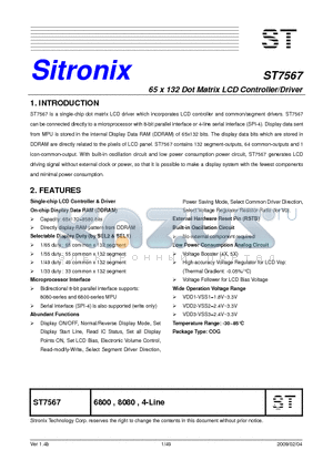 ST7567 datasheet - 65 x 132 Dot Matrix LCD Controller/Driver