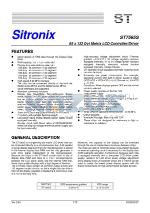 ST7565S datasheet - 65 x 132 Dot Matrix LCD Controller/Driver