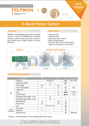 TMS400 datasheet - microwave motion sensor