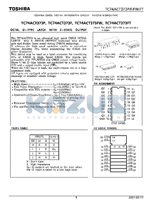 TC74ACT373P datasheet - OCTAL D-TYPE LATCH WITH 3-STATE OUTPUT