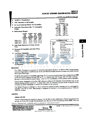 TMS4116-20 datasheet - 16,384-BIT DYNAMIC RANDOM-ACCESS MEMORY