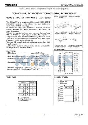 TC74ACT374FT datasheet - TOSHIBA MOS DIGITAL INTEGRATED CIRCUIT SILICON MONOLITHIC