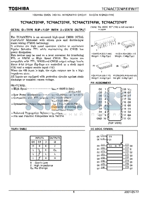 TC74ACT374F datasheet - TOSHIBA MOS DIGITAL INTEGRATED CIRCUIT SILICON MONOLITHIC