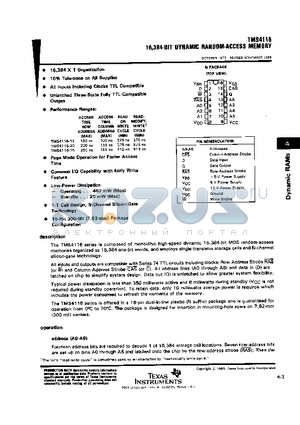 TMS4116-25 datasheet - 16,384-BIT DYNAMIC RANDOM-ACCESS MEMORY