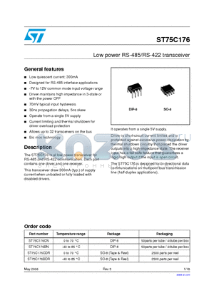 ST75C176_06 datasheet - LOW POWER RS-485/RS-422 TRANSCEIVER