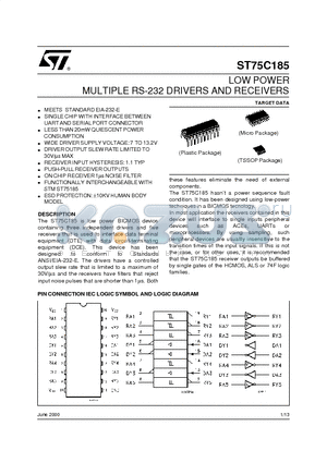 ST75C185BD datasheet - LOW POWER MULTIPLE RS-232 DRIVERS AND RECEIVERS