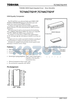 TC74ACT521P datasheet - CMOS Digital Integrated Circuit Silicon Monolithic 8-Bit Equality Comparator