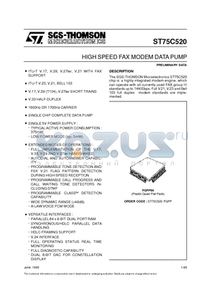 ST75C520 datasheet - HIGH SPEED FAX MODEM DATA PUMP