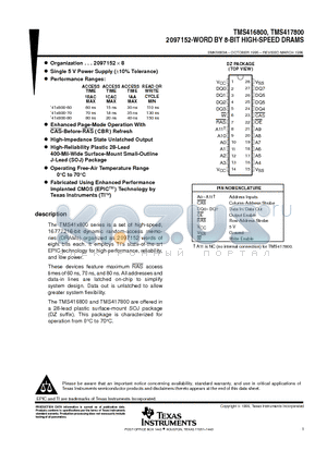 TMS416800 datasheet - 2097152-WORD BY 8-BIT HIGH-SPEED DRAMS