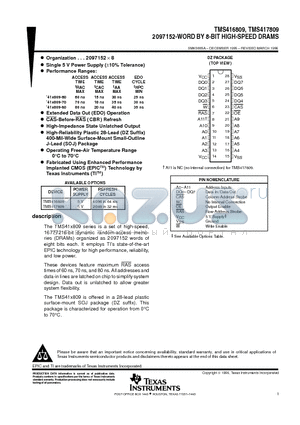 TMS416809 datasheet - 2097152-WORD BY 8-BIT HIGH-SPEED DRAMS