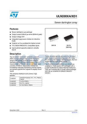 ULN2002D1 datasheet - Seven darlington array