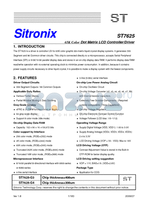 ST7625 datasheet - 65K Color Dot Matrix LCD Controller/Driver