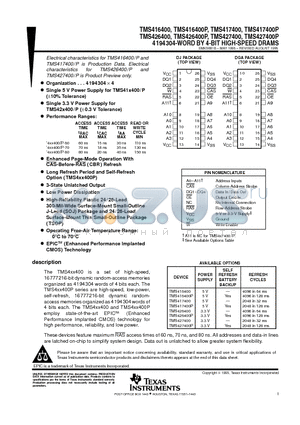 TMS417400P datasheet - 4194304-WORD BY 4-BIT HIGH-SPEED DRAMS