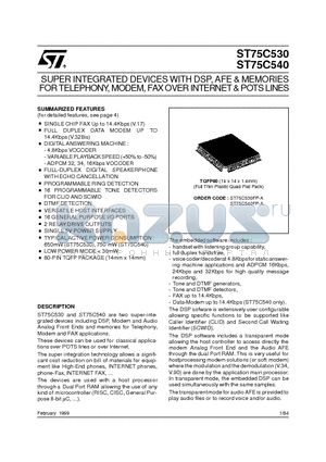 ST75C540FP-A datasheet - SUPER INTEGRATED DEVICESWITH DSP, AFE & MEMORIES FORTELEPHONY,MODEM, FAXOVERINTERNET& POTSLINES