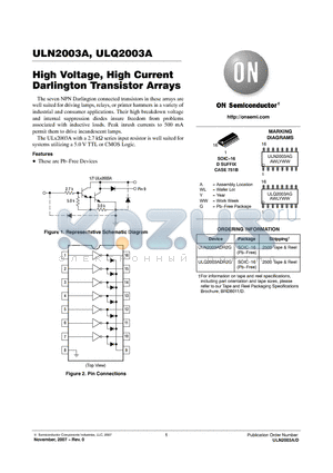 ULN2003A datasheet - High Voltage, High Current Darlington Transistor Arrays