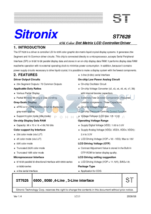 ST7628 datasheet - 65K Color Dot Matrix LCD Controller/Driver