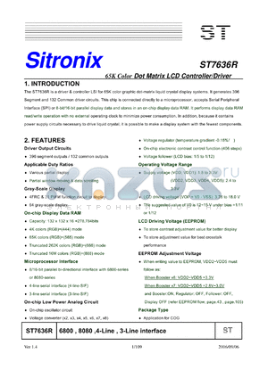 ST7636R datasheet - 65K Color Dot Matrix LCD Controller/Driver