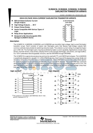 ULN2003ADR datasheet - DARLINGTON TRANSISTOR ARRAYS