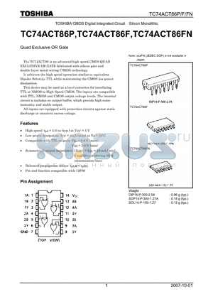 TC74ACT86F datasheet - CMOS Digital Integrated Circuit Silicon Monolithic Quad Exclusive OR Gate