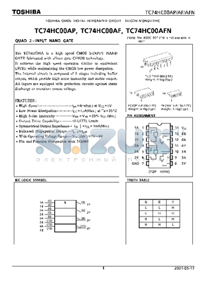 TC74HC00AP datasheet - QUAD 2 INPUT NAND GATE