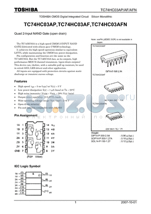 TC74HC03AP datasheet - CMOS Digital Integrated Circuit Silicon Monolithic Quad 2-Input NAND Gate (open drain)