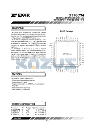 ST78C34IP40 datasheet - GENERAL PURPOSE PARALLEL PRINTER PORT WITH 83 BYTE FIFO