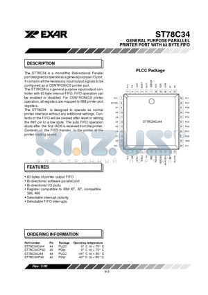 ST78C34CP40 datasheet - GENERAL PURPOSE PARALLEL PRINTER PORT WITH 83 BYTE FIFO