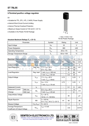 ST78L05 datasheet - 3-Terminal positive voltage regulator