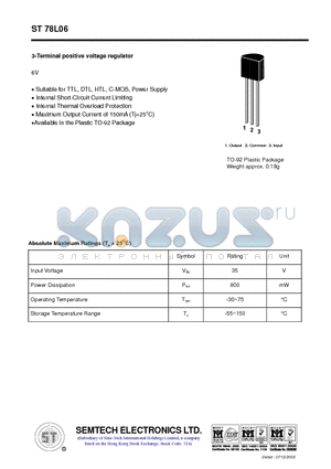 ST78L06 datasheet - 3-Terminal positive voltage regulator