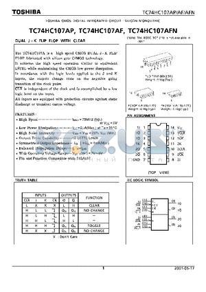 TC74HC107AF datasheet - DUAL J - K FLIP FLOP WITH CLEAR