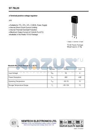 ST78L20 datasheet - 3-Terminal positive voltage regulator