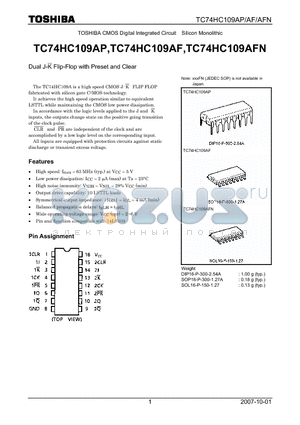 TC74HC109AP datasheet - CMOS Digital Integrated Circuit Silicon Monolithic Dual J-K Flip-Flop with Preset and Clear