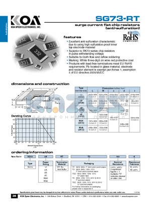 SG73W2HRTTED103M datasheet - surge current flat chip resistors (anti-sulfuration)