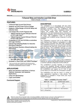 ULN2003LVDR datasheet - 7-Channel Relay and Inductive Load Sink Driver