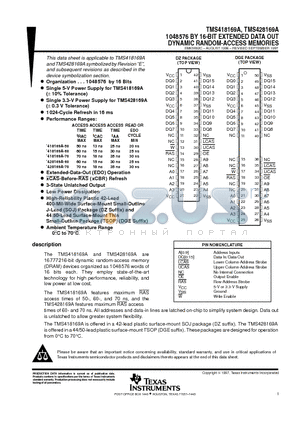 TMS428169A datasheet - 1048576 BY 16-BIT EXTENDED DATA OUT DYNAMIC RANDOM-ACCESS MEMORIES