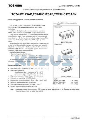 TC74HC123AFN datasheet - Dual Retriggerable Monostable Multivibrator