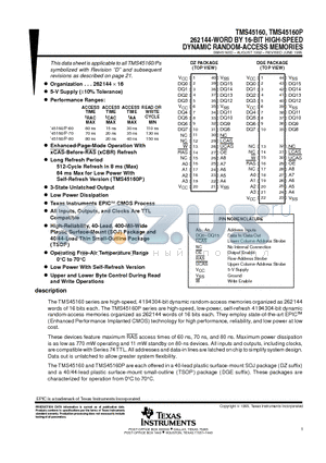 TMS45160P datasheet - 262144-WORD BY 16-BIT HIGH-SPEED DYNAMIC RANDOM-ACCESS MEMORIES