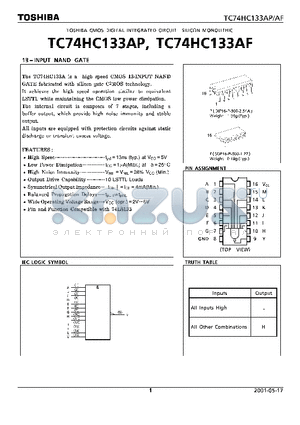 TC74HC133AP datasheet - 13-INPUT NAND GATE