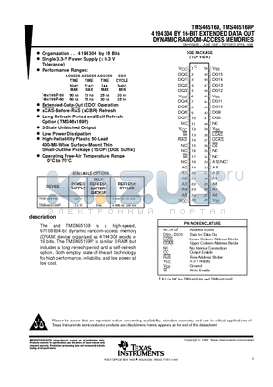TMS465169 datasheet - 4 194304 BY 16-BIT EXTENDED DATA OUT DYNAMIC RANDOM-ACCESS MEMORIES