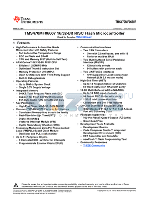 TMS470MF06607 datasheet - TMS470MF06607 16/32-Bit RISC Flash Microcontroller