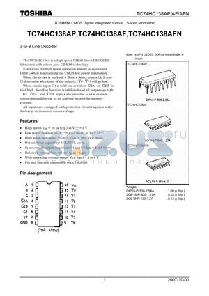 TC74HC138AF datasheet - 3-to-8 Line Decoder