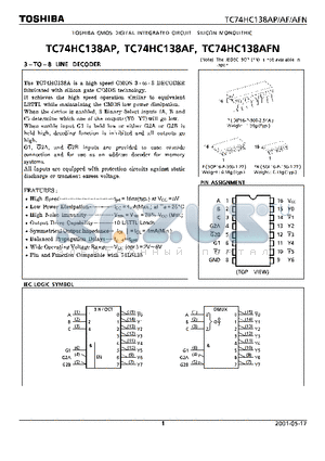 TC74HC138AFN datasheet - CMOS DIGITAL INTEGRATED CIRCUIT SILICON MONOLITHIC