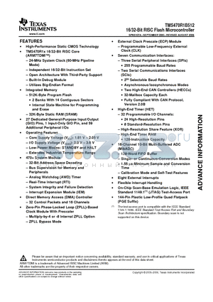 TMS470R1B512 datasheet - 16/32-Bit RISC Flash Microcontroller