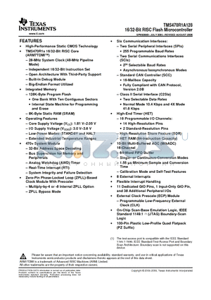 TMS470R1A128 datasheet - 16/32-Bit RISC Flash Microcontroller